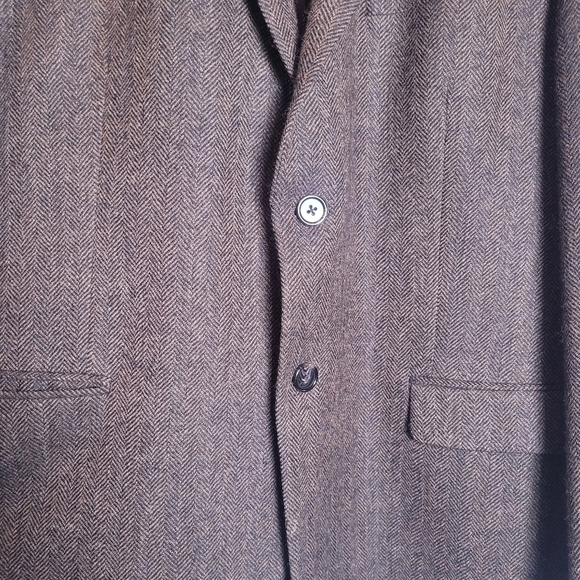 Lauren Ralph Lauren 100% Wool Brown Chevron 2 Button Blazer Suitcoat Size 46R - Picture 4 of 13